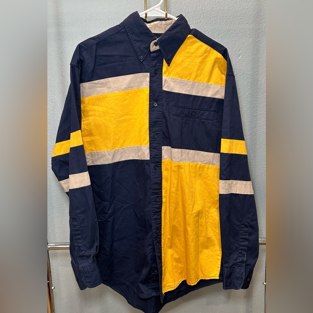 Vintage Rustler Wrangler Western‎ Cowboy Button Down Shirt Color Block Sz Medium